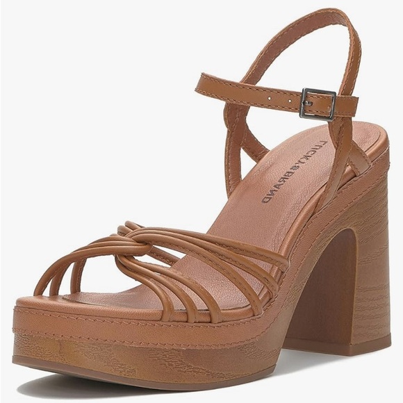Lucky Brand Ismene Leather Buckle Platform Sandals Cognac Color Size 8 M women‎ - Picture 1 of 15